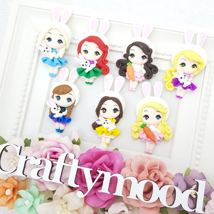 Big eyes bunny Princess - Embellishment Clay Bow Centre