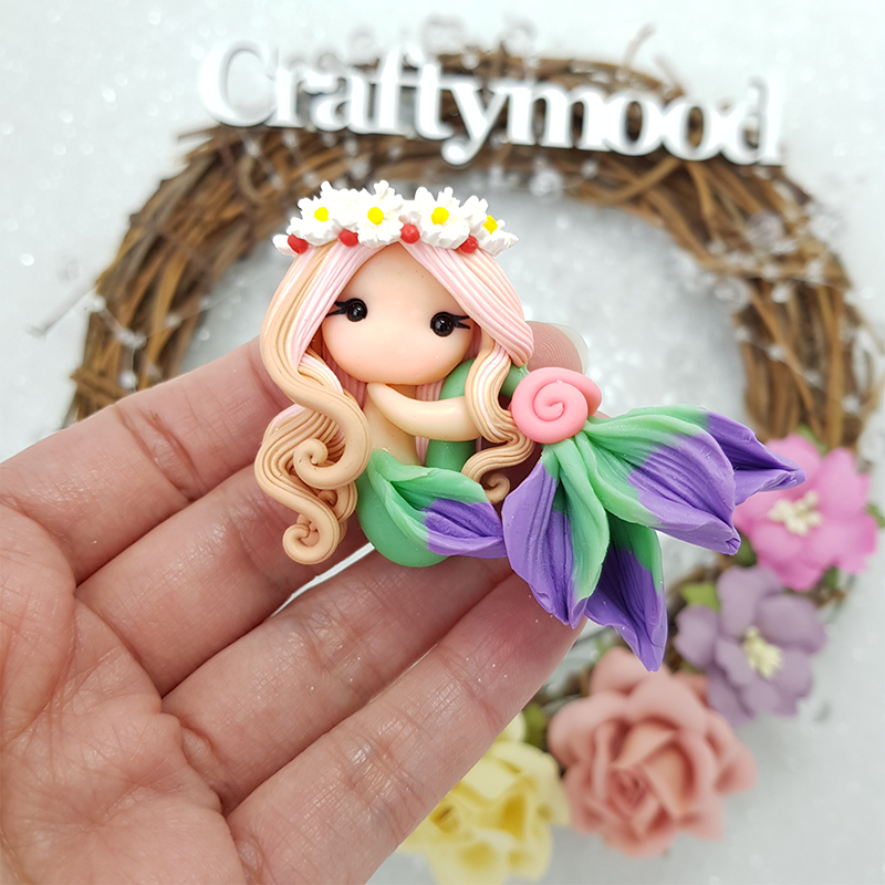 Beautiful mermaid D - Embellishment Clay Bow Centre