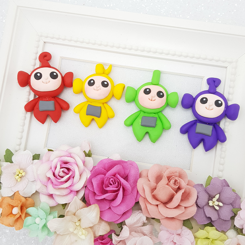 Classic colorful doll - Handmade Flatback Clay Bow Centre