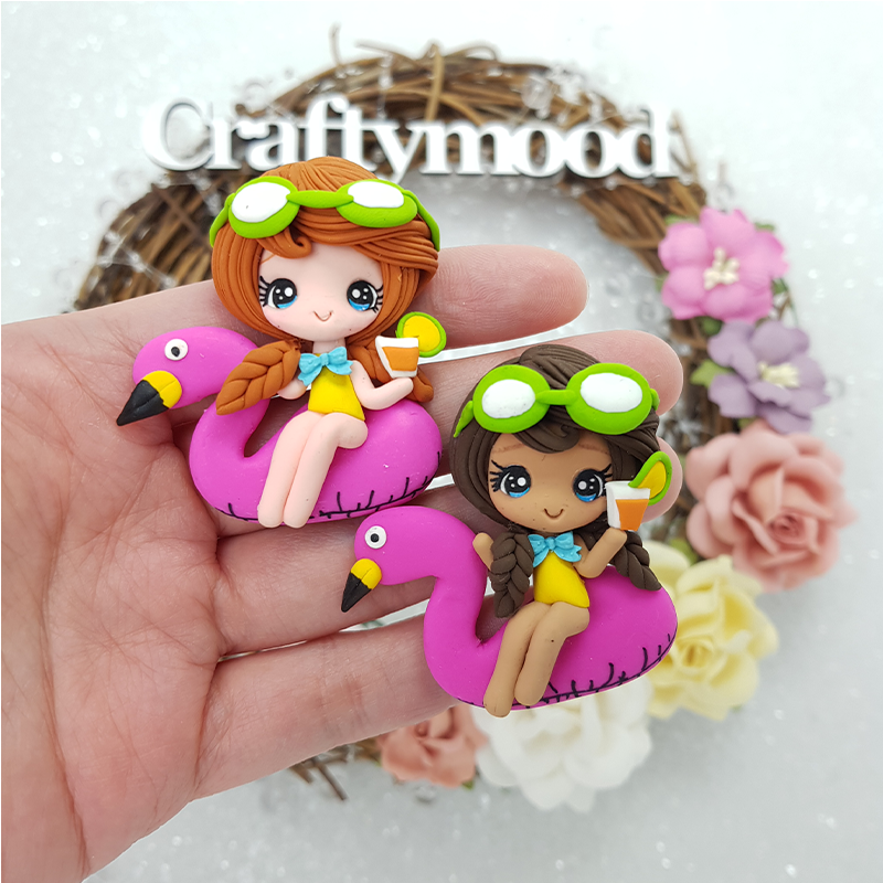 Flamingo float girls - Handmade Flatback Clay Bow Centre