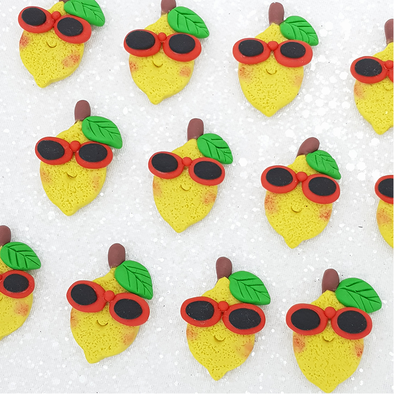 Lemon and cool shades - Handmade Flatback Clay Bow Centre