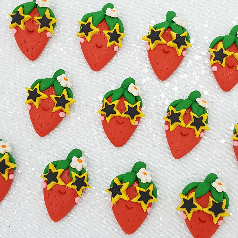 Strawberry and cool shades - Handmade Flatback Clay Bow Centre