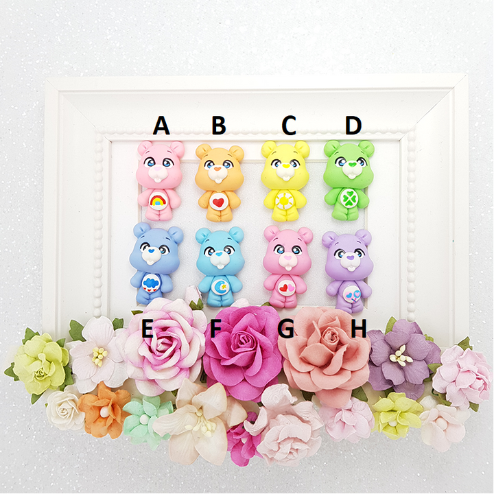 rainbow bear - Handmade Flatback Clay Bow Centre