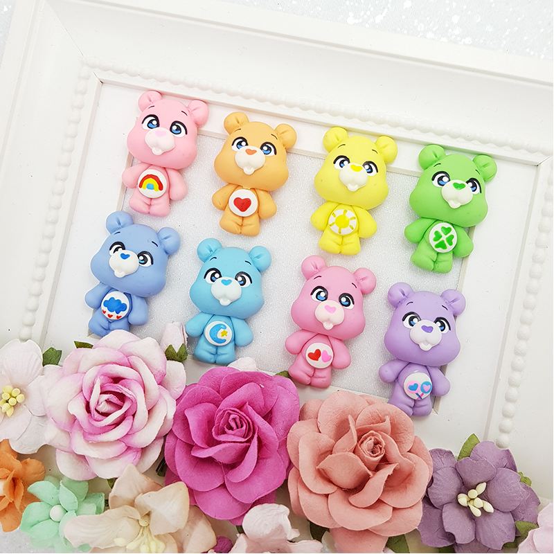 rainbow bear - Handmade Flatback Clay Bow Centre