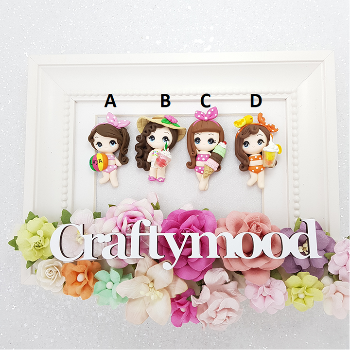 MAx 2 pcs / person Summer beach girls - Handmade Flatback Clay Bow Centre