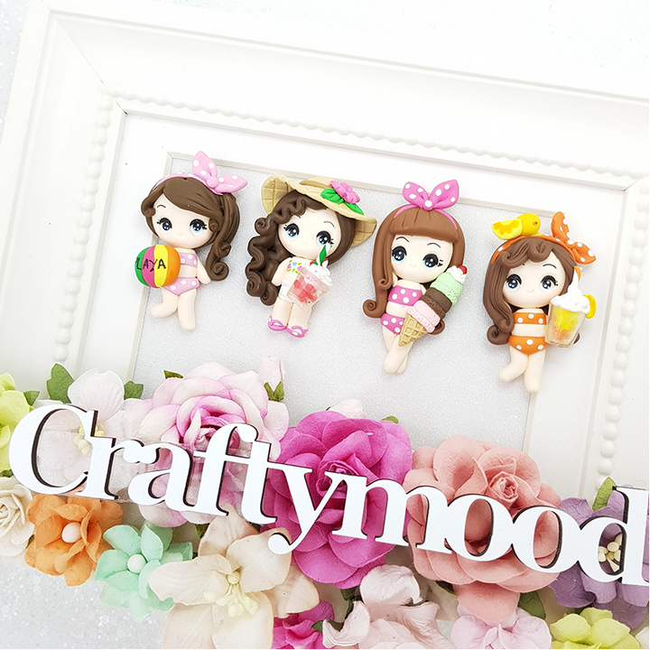 MAx 2 pcs / person Summer beach girls - Handmade Flatback Clay Bow Centre
