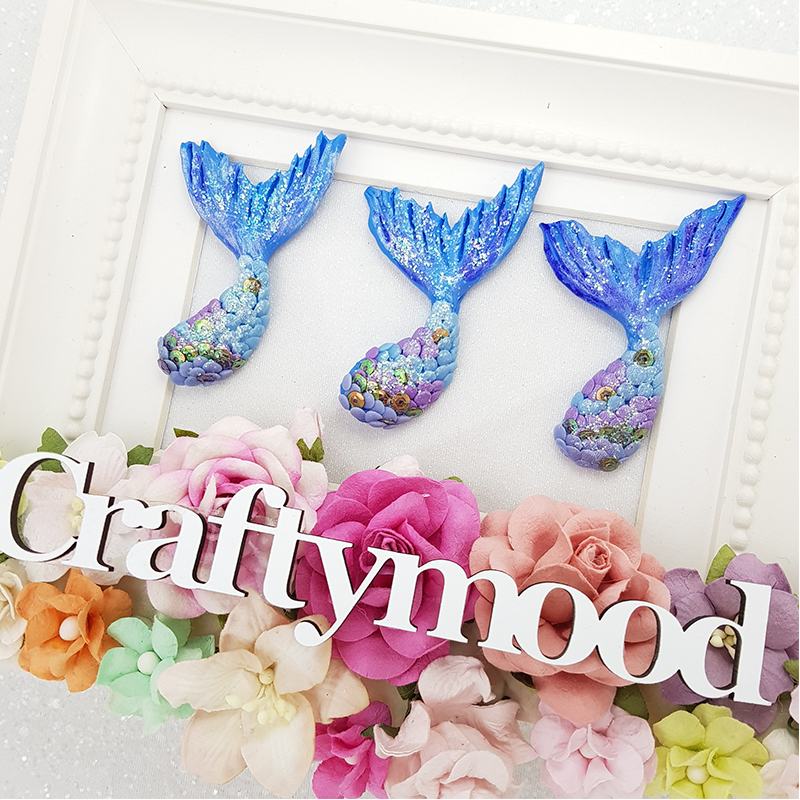 Blue tails - Handmade Flatback Clay Bow Centre