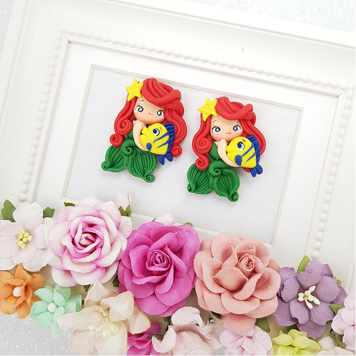 Red hair mermaid girl - Handmade Flatback Clay Bow Centre