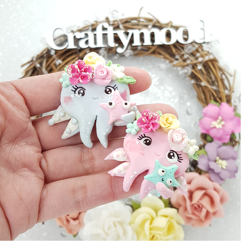 Big eyes octopus - Embellishment Clay Bow Centre