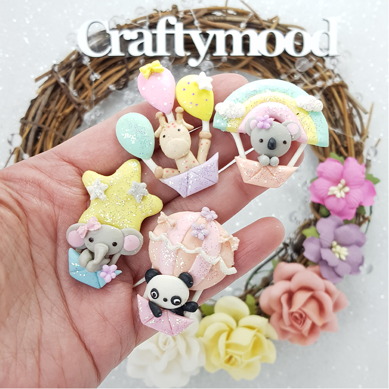 Hot air balloon animals - Handmade Flatback Clay Bow Centre