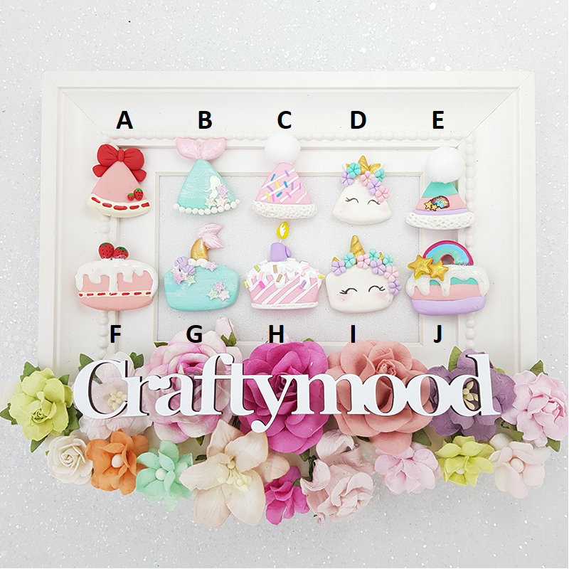 Birthday cakes and hats - Embellishment Clay Bow Centre