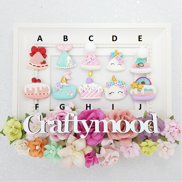 Birthday cakes and hats - Embellishment Clay Bow Centre