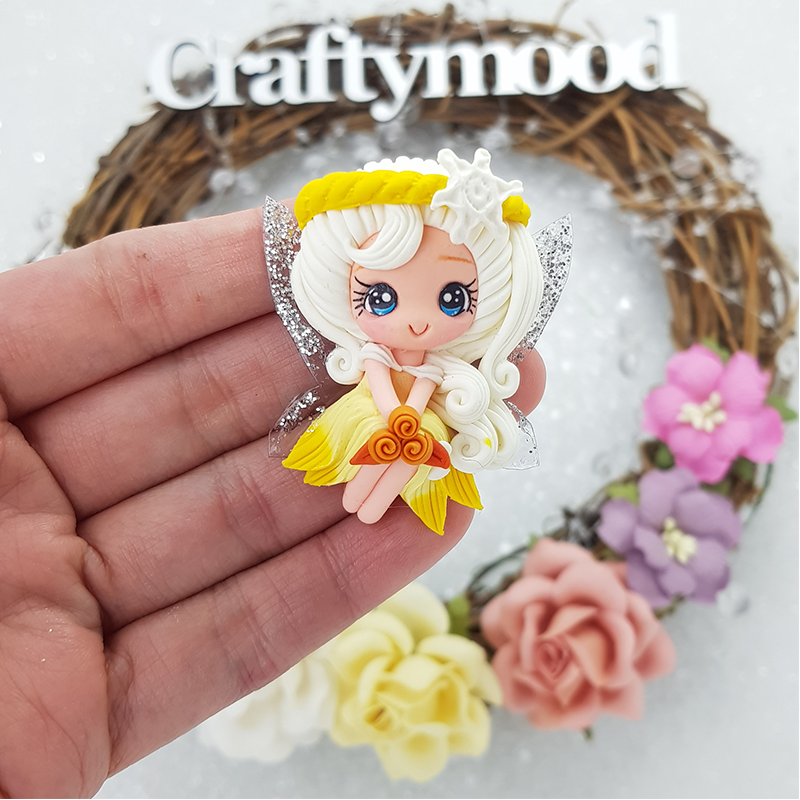 Flower yellow fairy - Handmade Flatback Clay Bow Centre