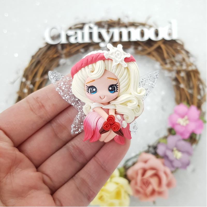 MAX 8 EACH PERSON Flower pink fairy - Embellishment Clay Bow Centre