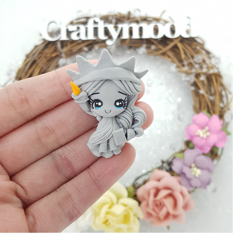 Grey liberty girl - Handmade Flatback Clay Bow Centre