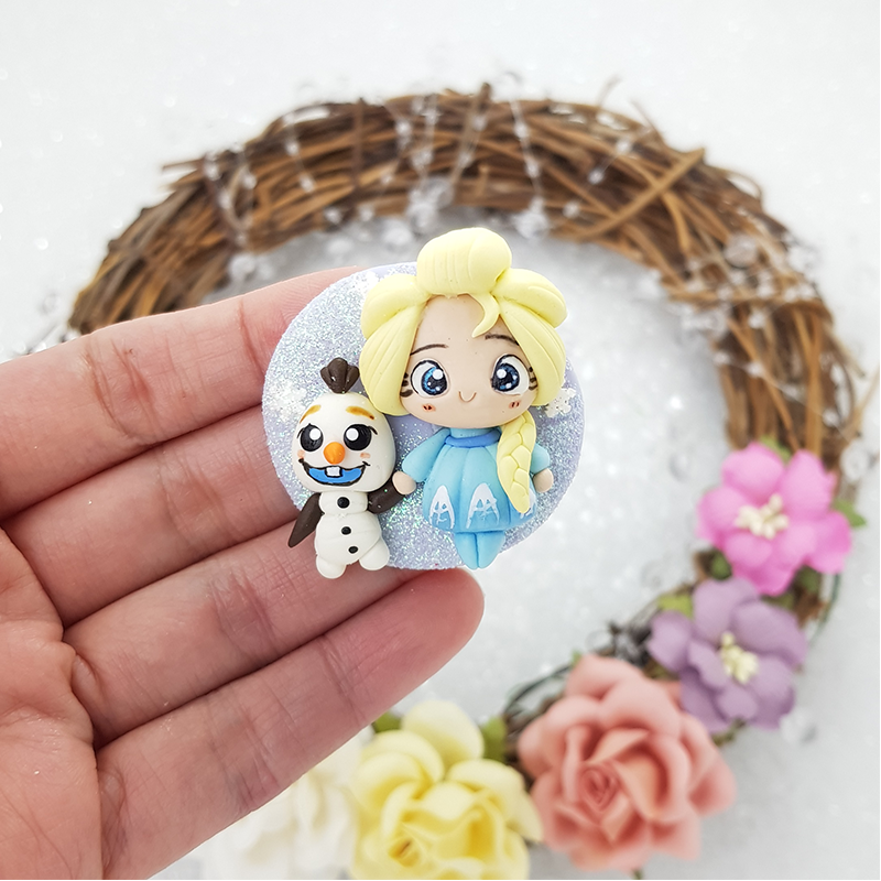 Winter princess cameo B - Handmade Flatback Clay Bow Centre