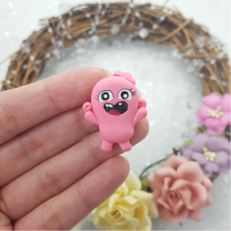 SALE Pink monster - Handmade Flatback Clay Bow Centre