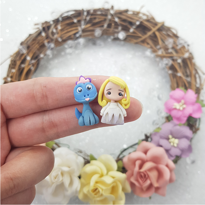 Winter princess and salamander - Handmade Flatback Clay Bow Centre