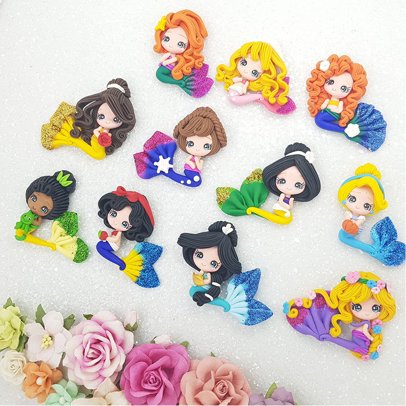 Mermaid princess friends - Handmade Flatback Clay Bow Centre