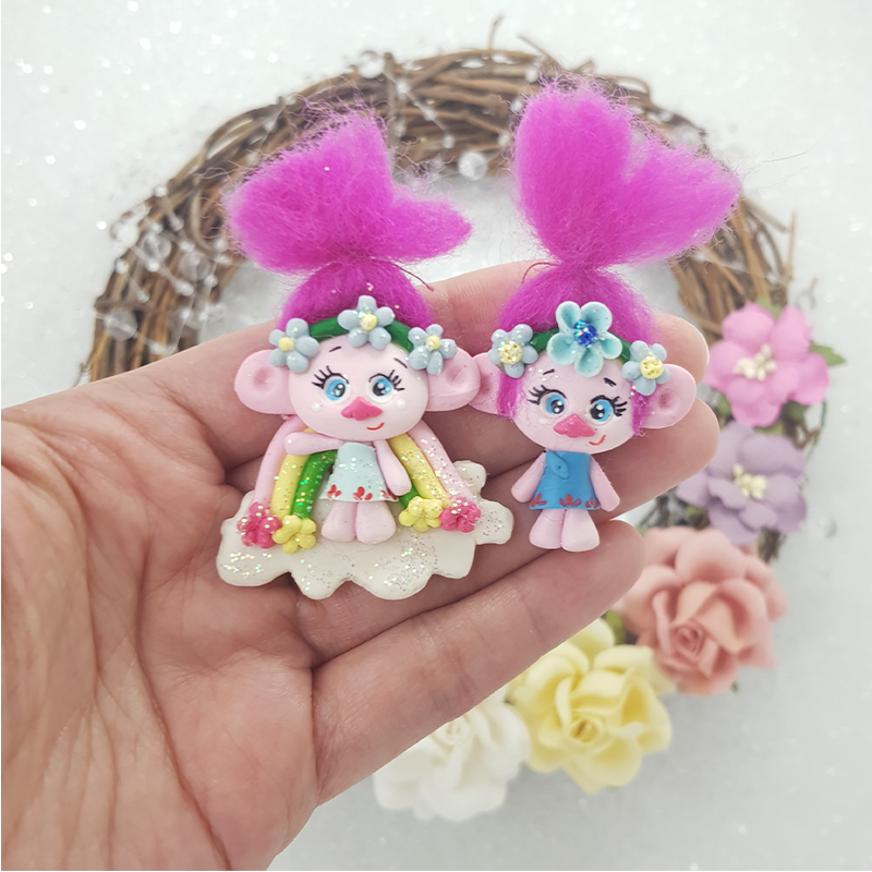 Pink hair troll girls - Embellishment Clay Bow Centre