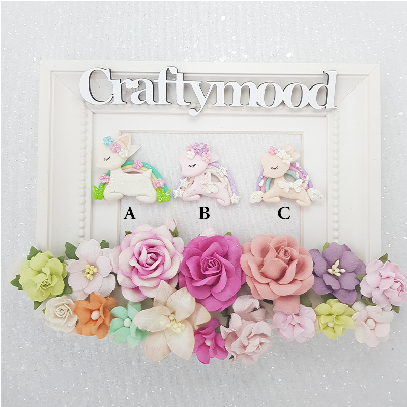 Sleeping rainbow deer - Handmade Flatback Clay Bow Centre