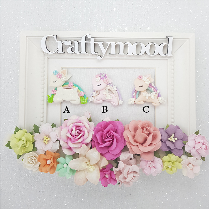 Sleeping rainbow deer - Handmade Flatback Clay Bow Centre