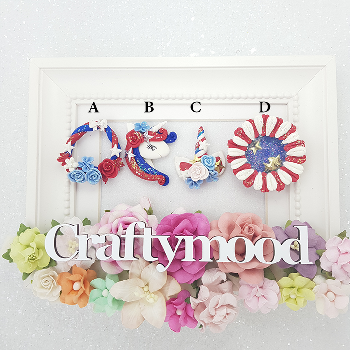 American themed unicorn - Handmade Flatback Clay Bow Centre