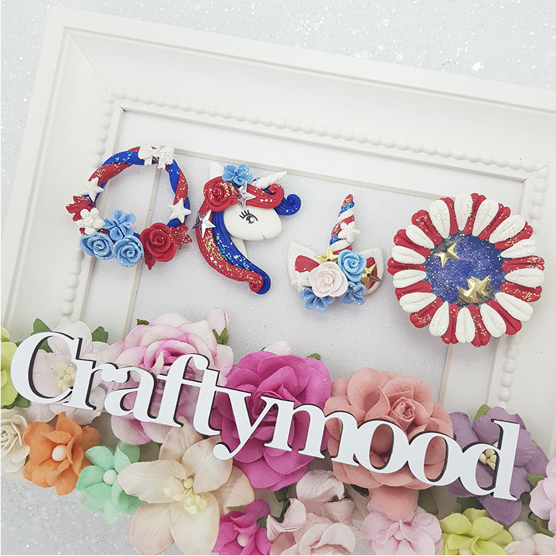 American themed unicorn - Handmade Flatback Clay Bow Centre