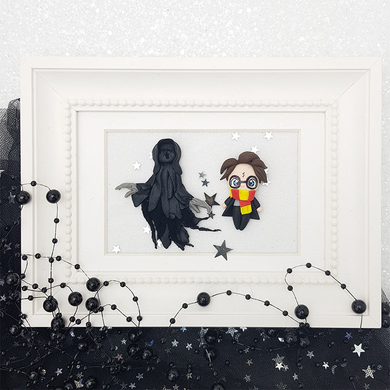 Creepy creature and wizard - Handmade Flatback Clay Bow Centre