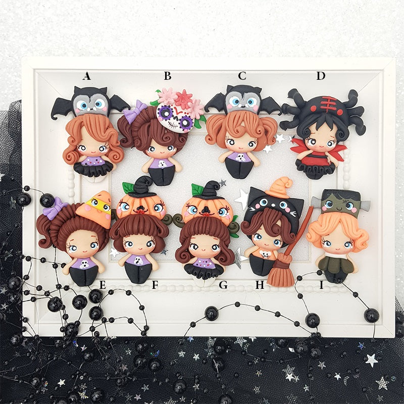 Cute Halloween girls - Embellishment Clay Bow Centre