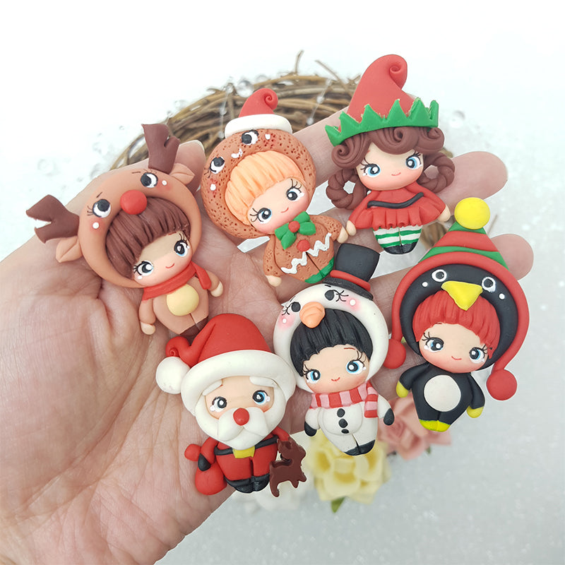 Christmas dressing up gang - Handmade Flatback Clay Bow Centre