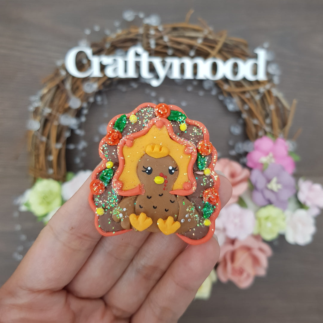 Autumn turkey thanksgiving - Handmade Flatback Clay Bow Centre