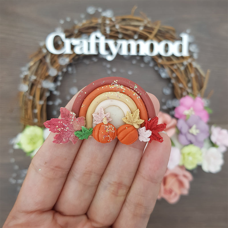 Autumn pumpkin rainbow - Handmade Flatback Clay Bow Centre