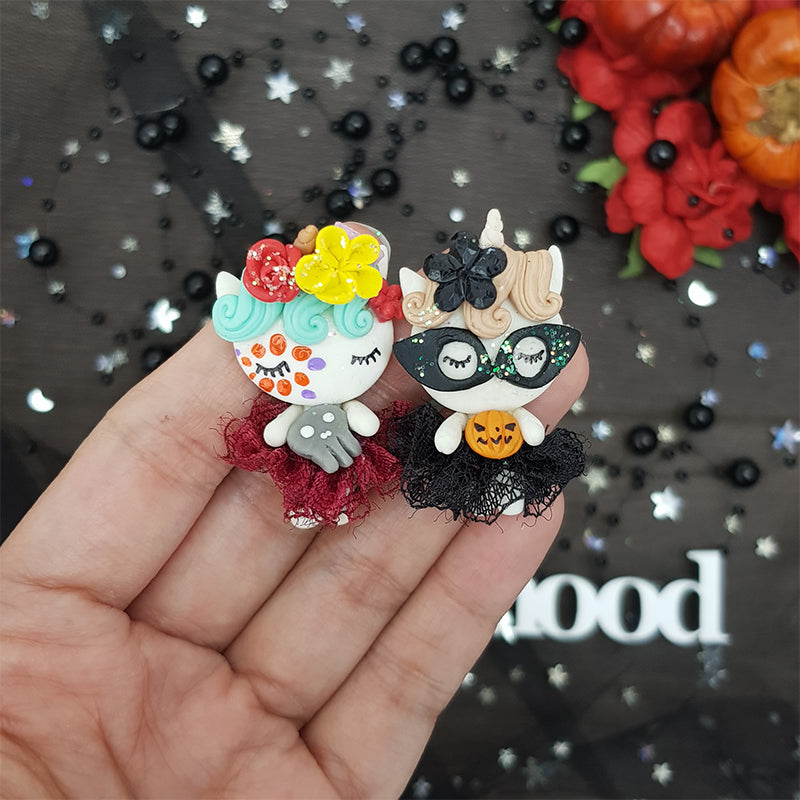 Halloween festive unicorn - Handmade Flatback Clay Bow Centre