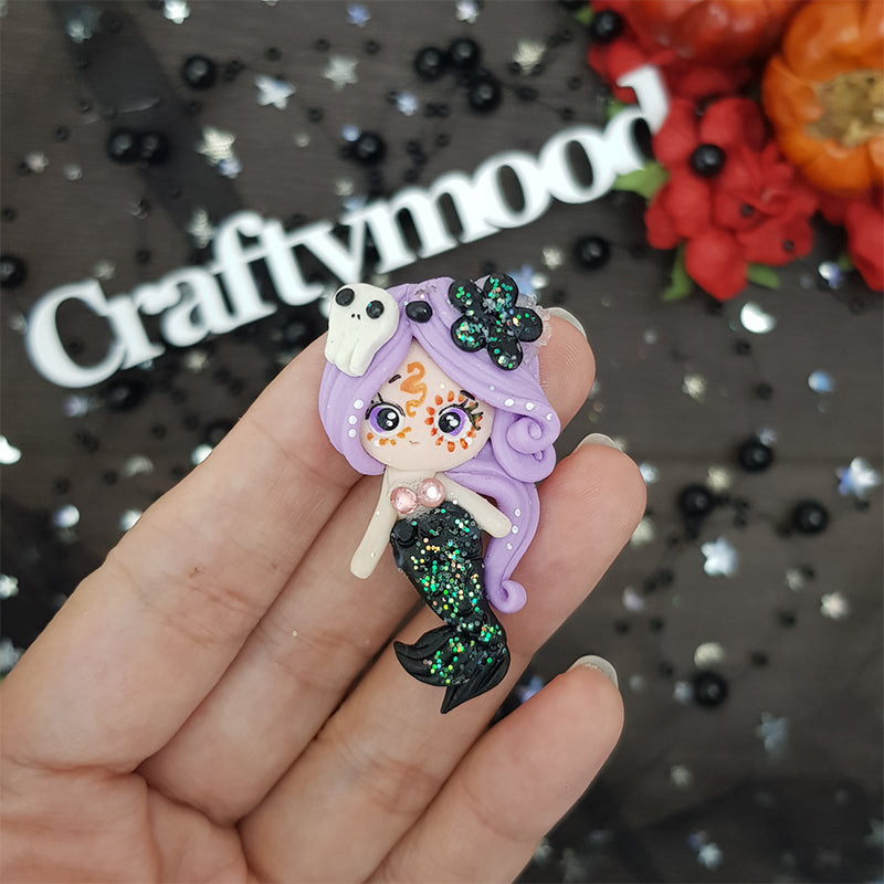 Festive Halloween mermaid - Handmade Flatback Clay Bow Centre