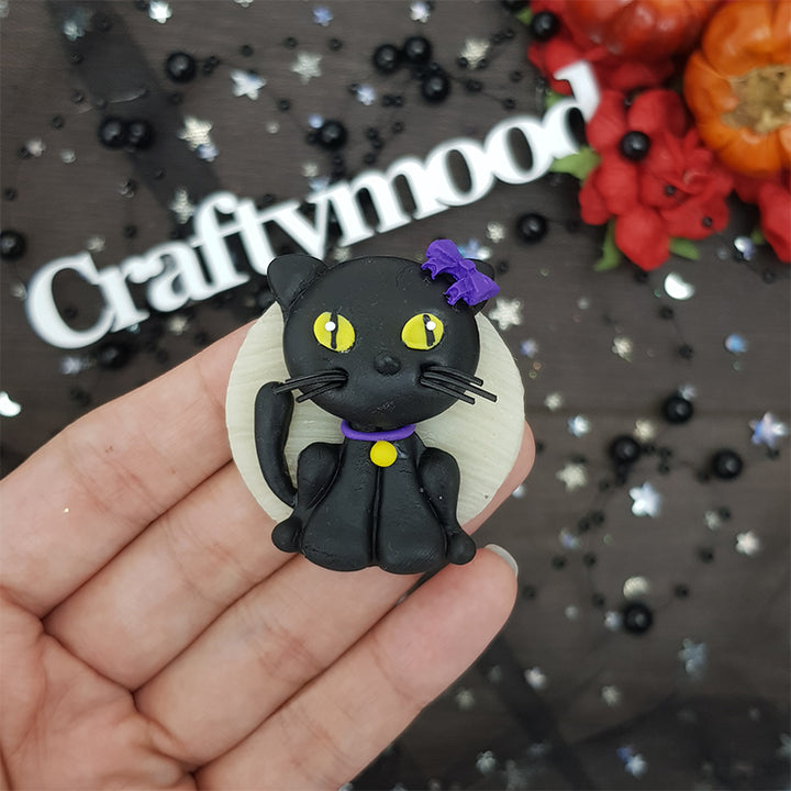 Black cat cameo - glow in the dark - Handmade Flatback Clay Bow Centre