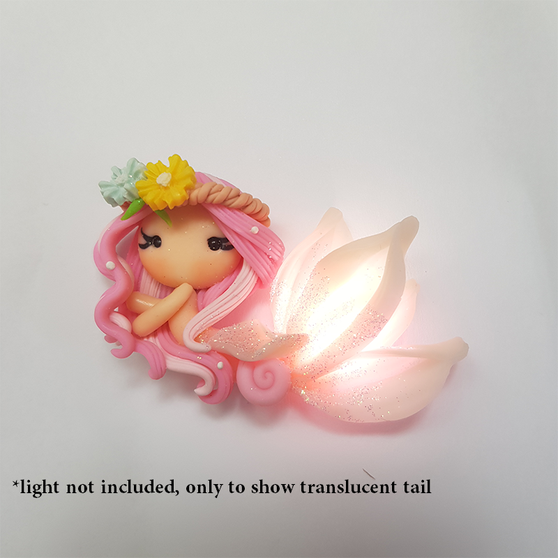 Pink beautiful mermaid translucent tail - Handmade Flatback Clay Bow Centre