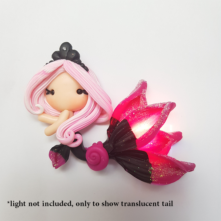 Black crown beautiful mermaid translucent tail - Handmade Flatback Clay Bow Centre