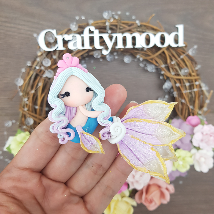Pink crown beautiful mermaid translucent tail - Embellishment Clay Bow Centre