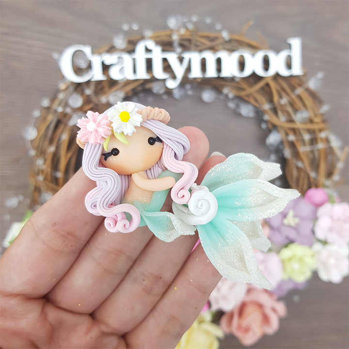 Lilac hair beautiful mermaid translucent tail - Embellishment Clay Bow Centre