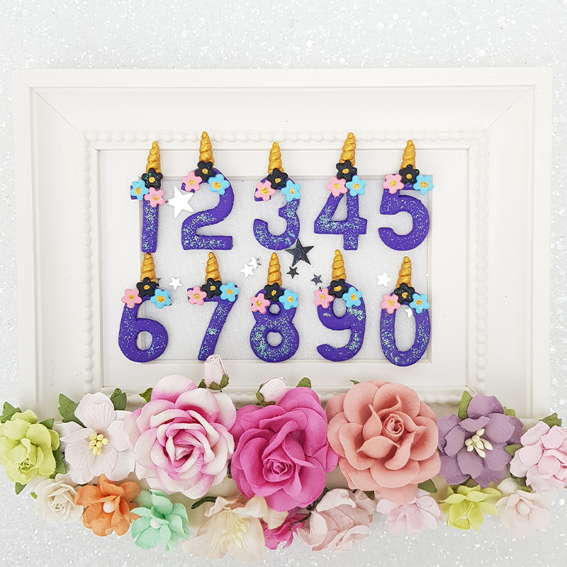 Purple unicorn number - Handmade Flatback Clay Bow Centre