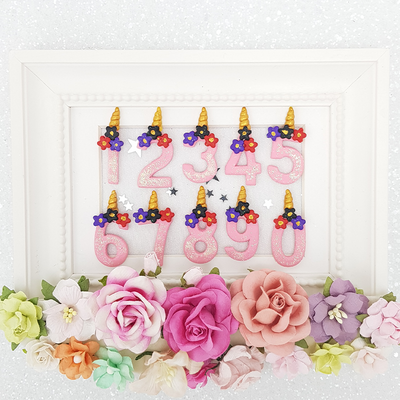 Pink unicorn number - Handmade Flatback Clay Bow Centre
