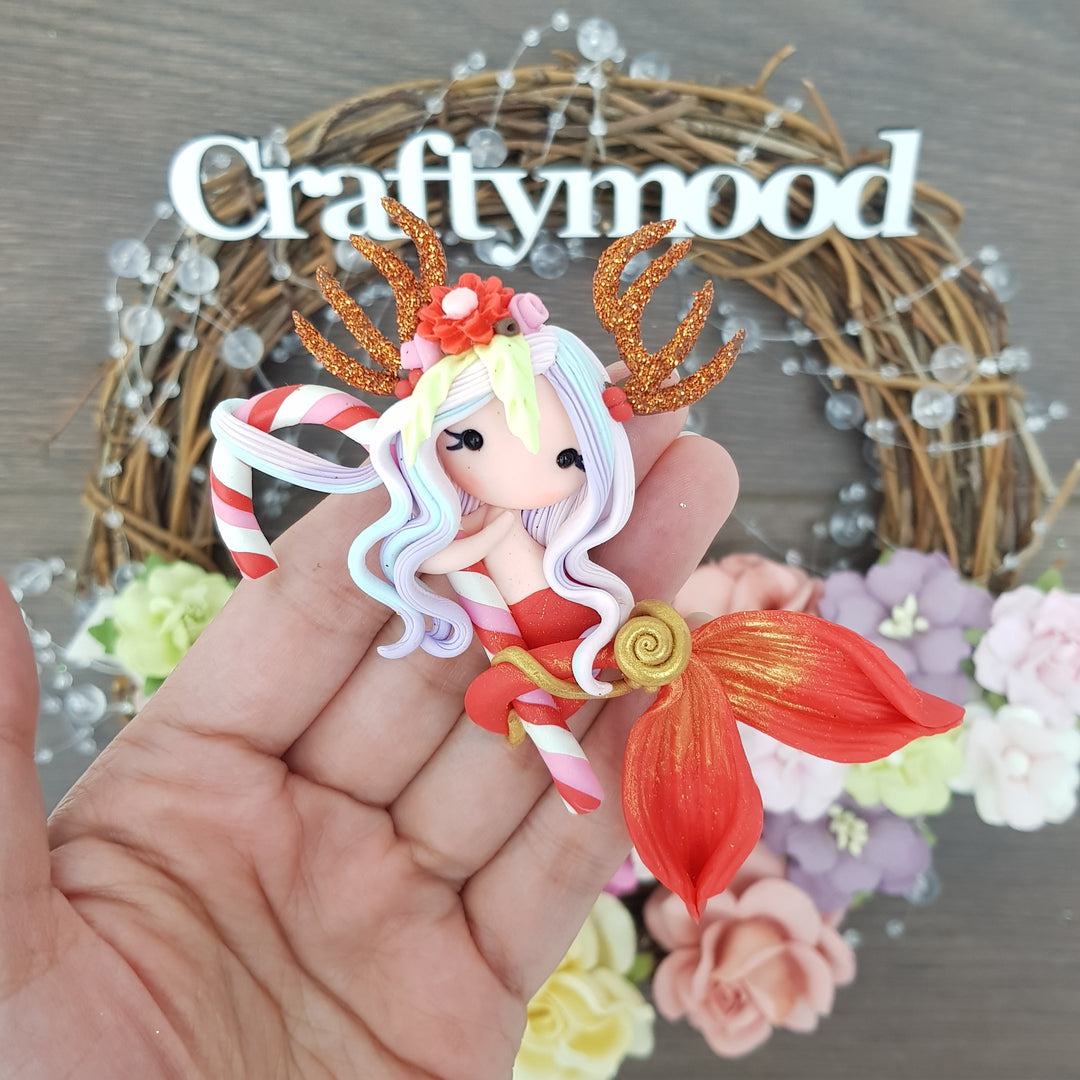 Christmas beautiful mermaid - Embellishment Clay Bow Centre