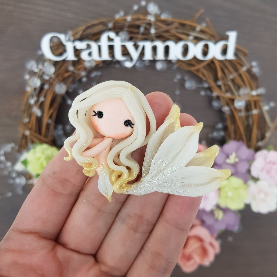 Transparent white gold beautiful mermaid - Embellishment Clay Bow Centre