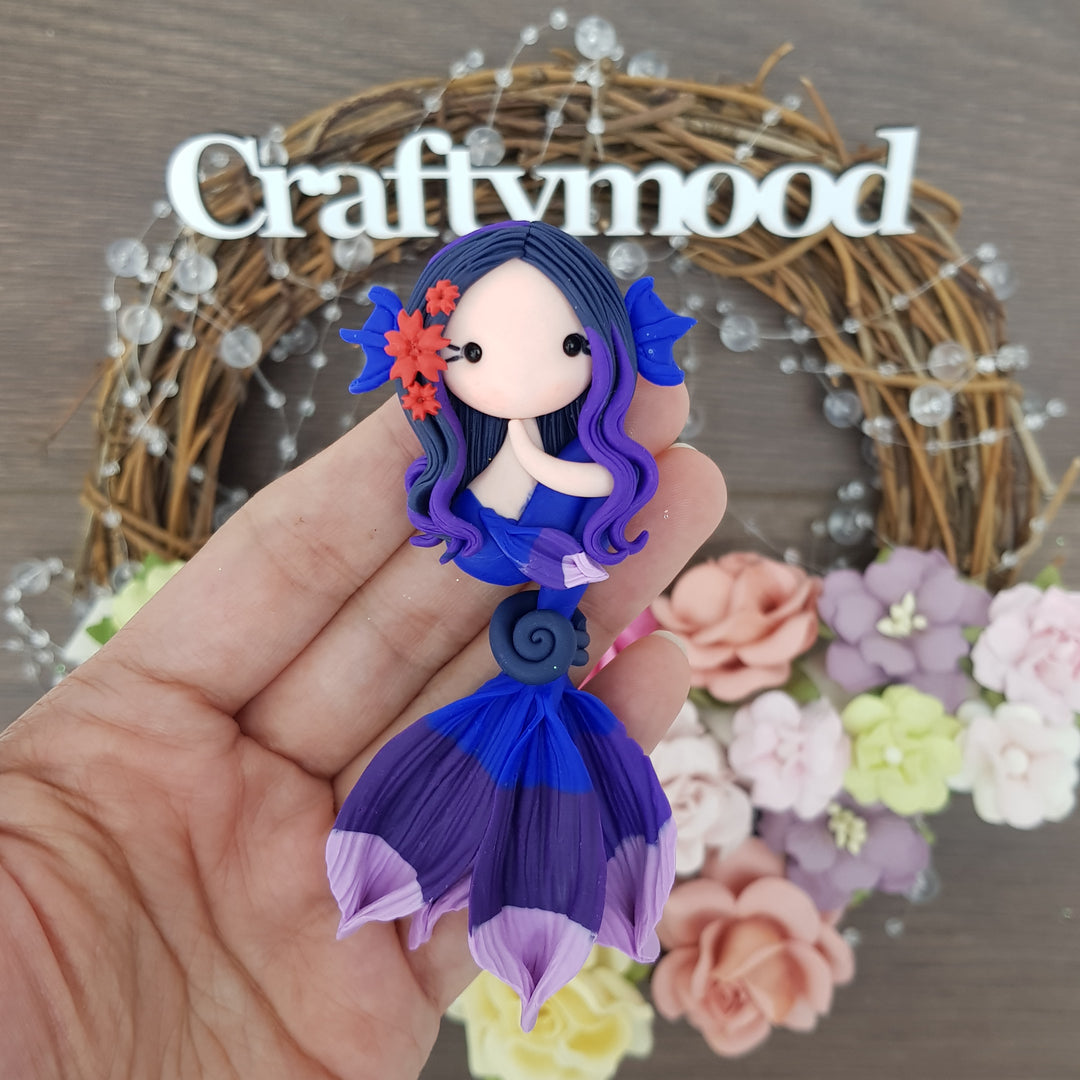 Navy blue purple beautiful mermaid - Embellishment Clay Bow Centre
