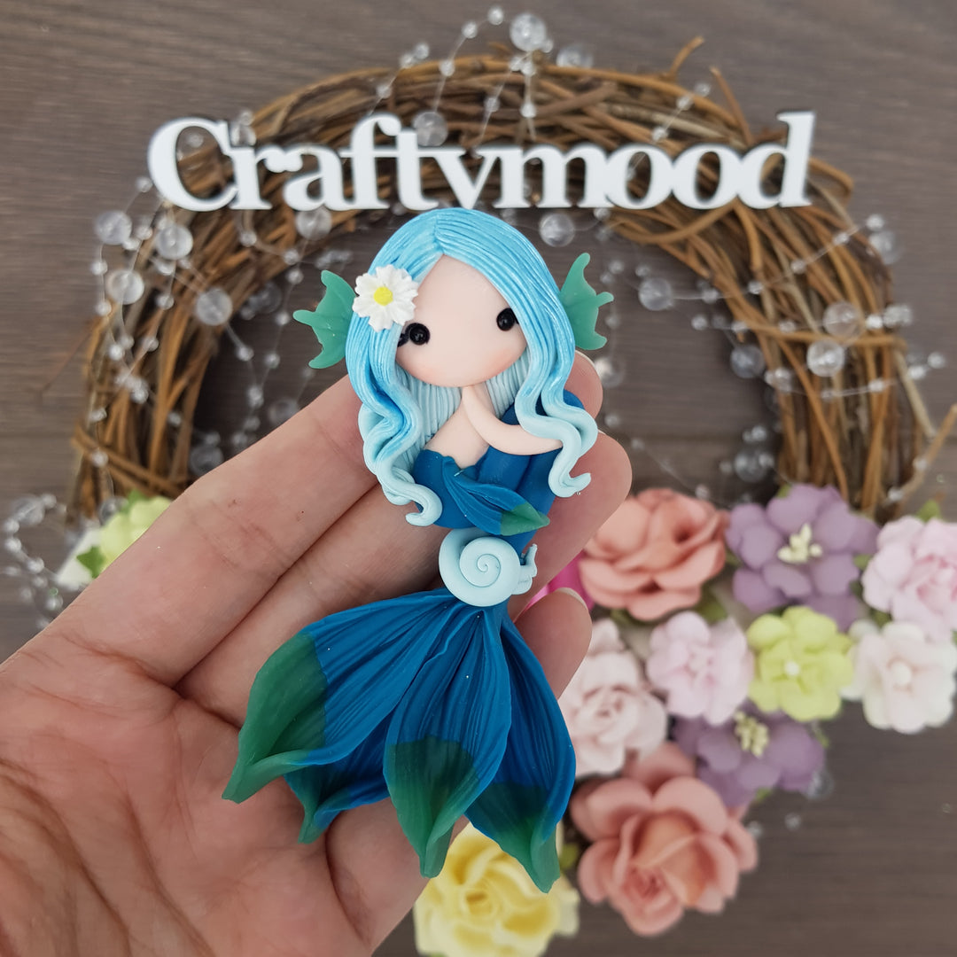 Green blue beautiful mermaid - Embellishment Clay Bow Centre