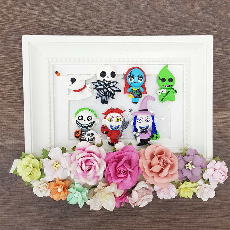 SALE Spooky skull halloween friends - Handmade Flatback Clay Bow Centre