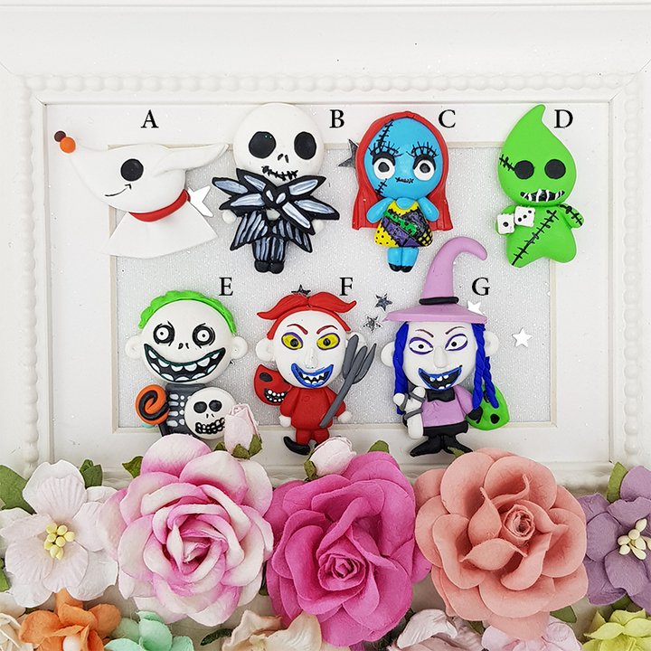 SALE Spooky skull halloween friends - Handmade Flatback Clay Bow Centre