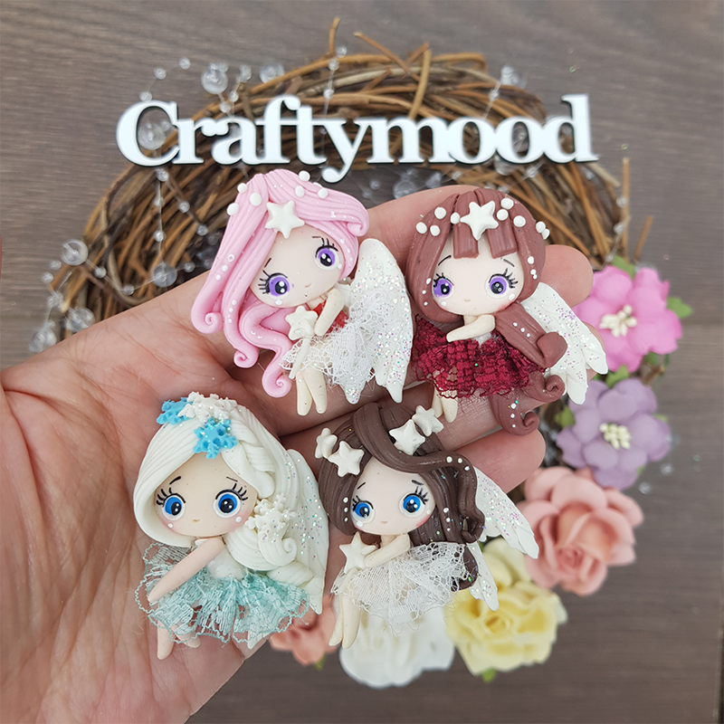 Winter angels - Handmade Flatback Clay Bow Centre