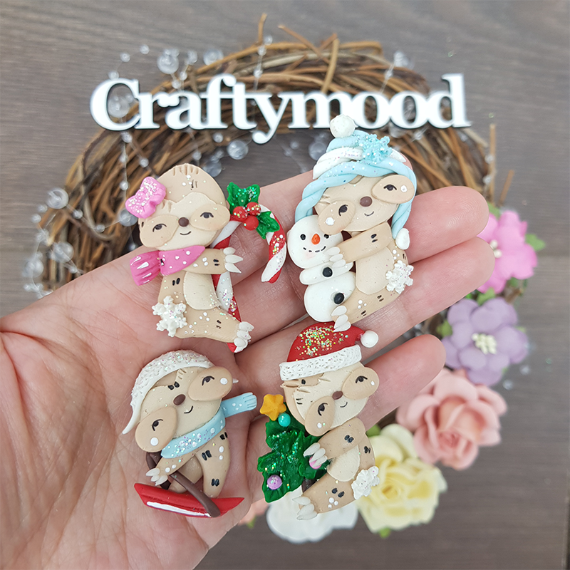 Christmas sloth - Embellishment Clay Bow Centre